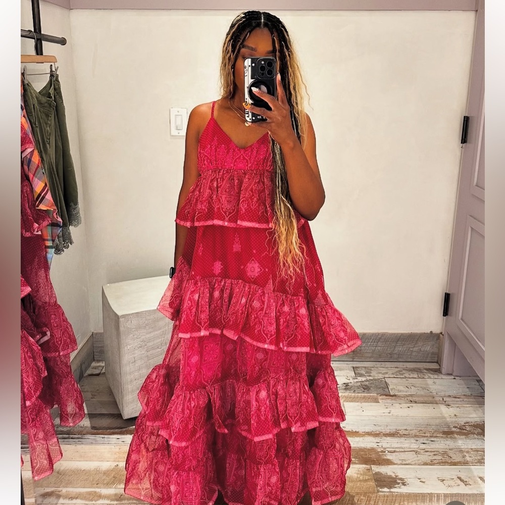 NWT Anthropologie Let Me Be Sleeveless Sheer Tiered Midi Dress Sz S - Picture 9 of 16
